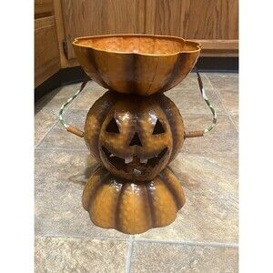 Pumpkin Holding 1/2 Pumpkin. Can Be Used As A Candy Dish Or A Flower Pot Holder
